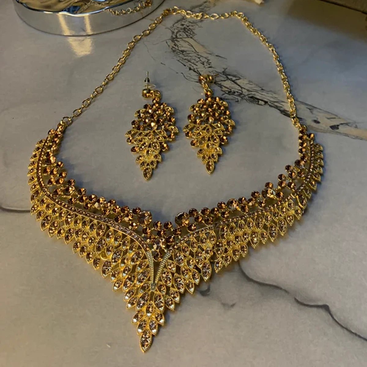 Crystalline Gold 2pcs Necklace Earring Set - Yune