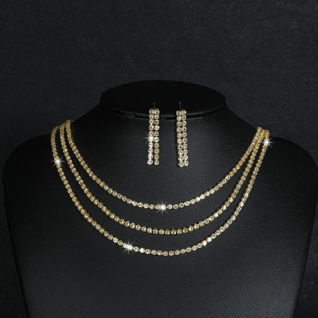 Monarch Multi-Row Crystal Collar Neackless Set