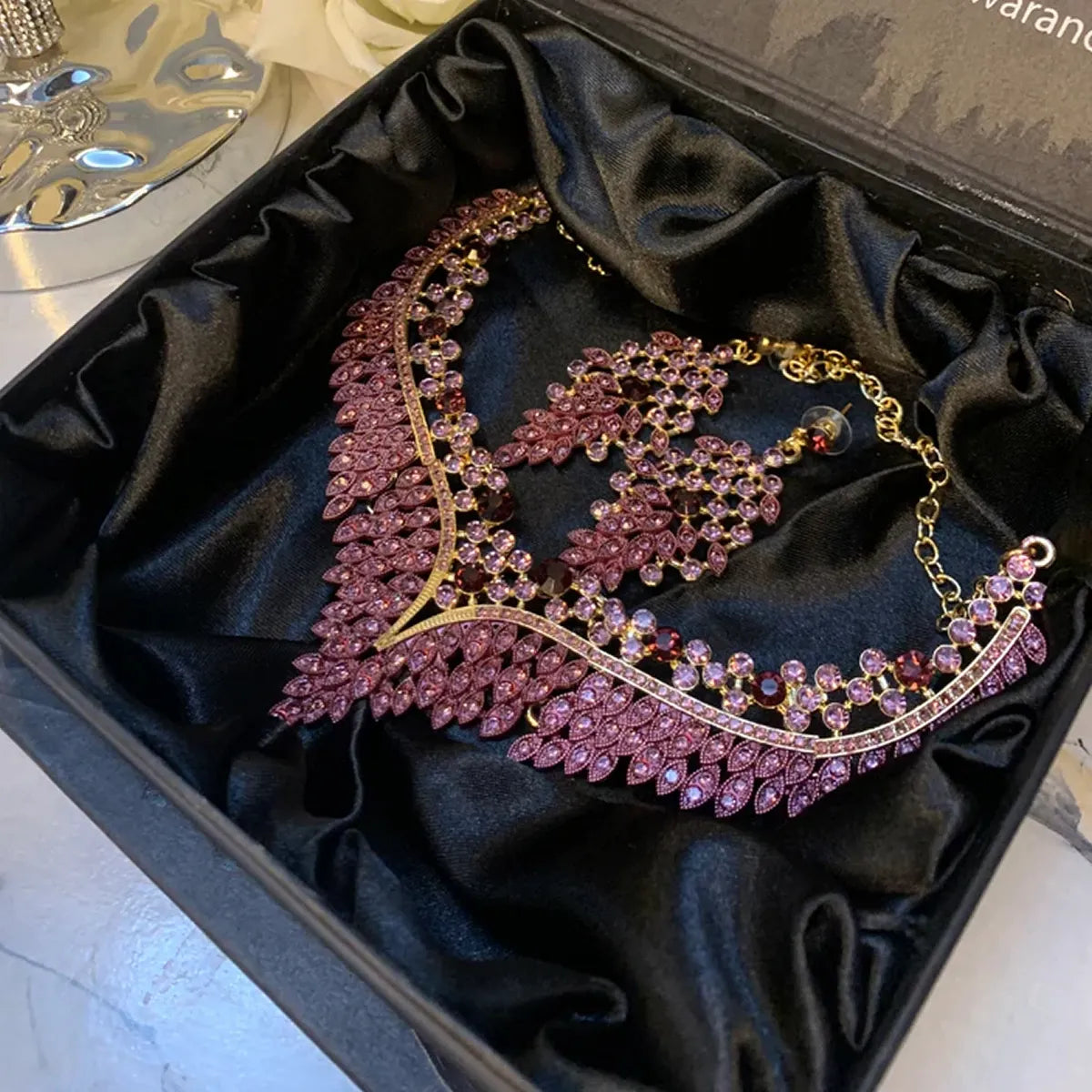 Burgundy Crystals 2pcs Necklace Earring Set
