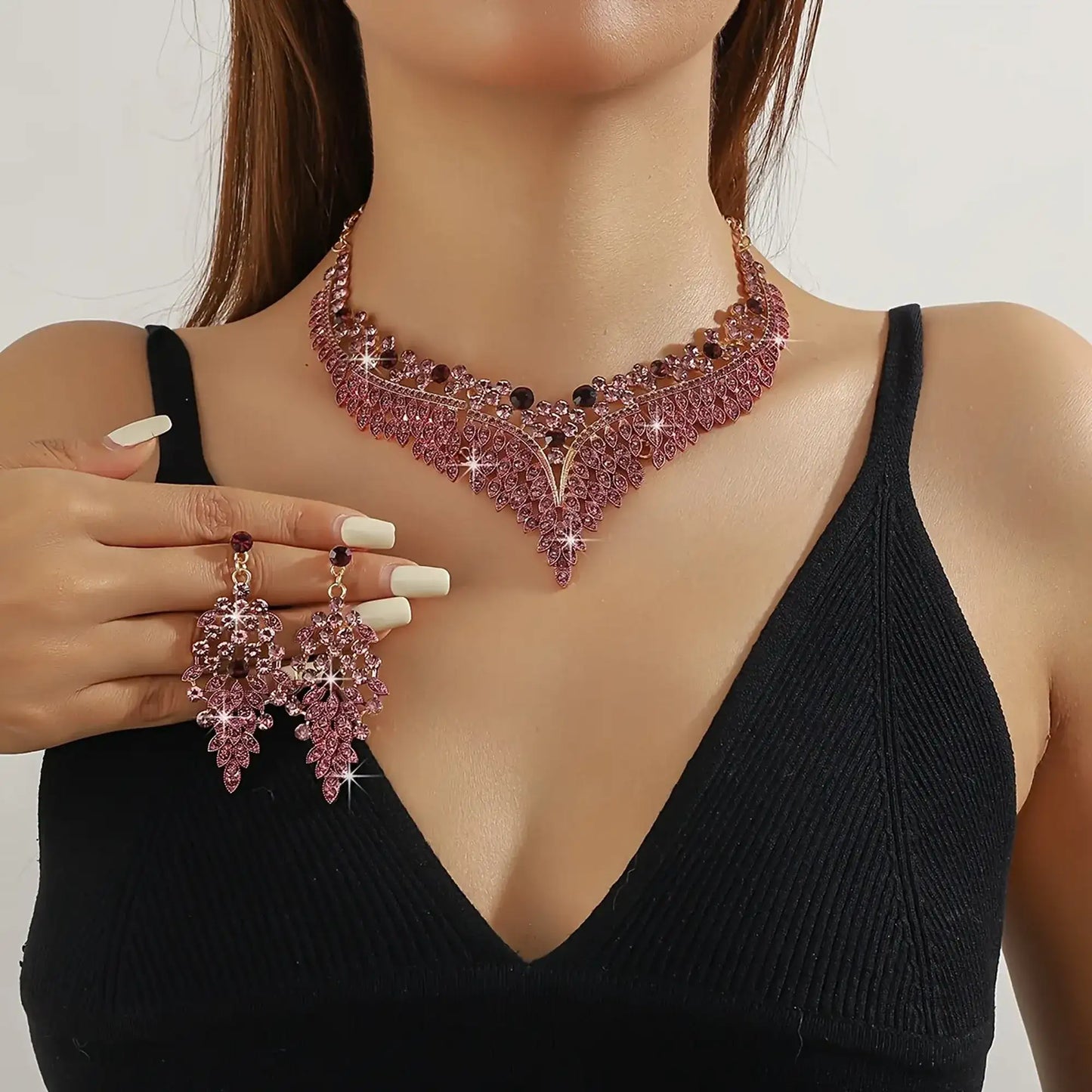 Burgundy Crystals 2pcs Necklace Earring Set