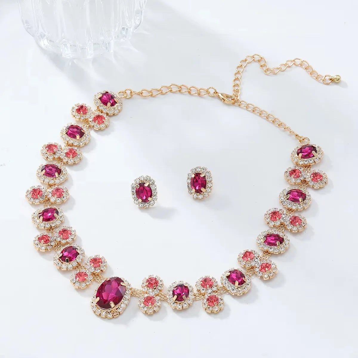 Rubans Gold Plated Crystal Ruby Pink & Peach Necklace Set - Yune
