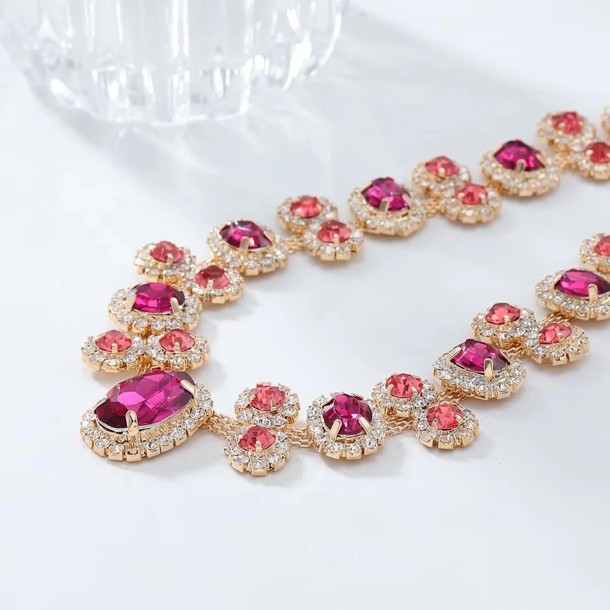 Rubans Gold Plated Crystal Ruby Pink & Peach Necklace Set - Yune