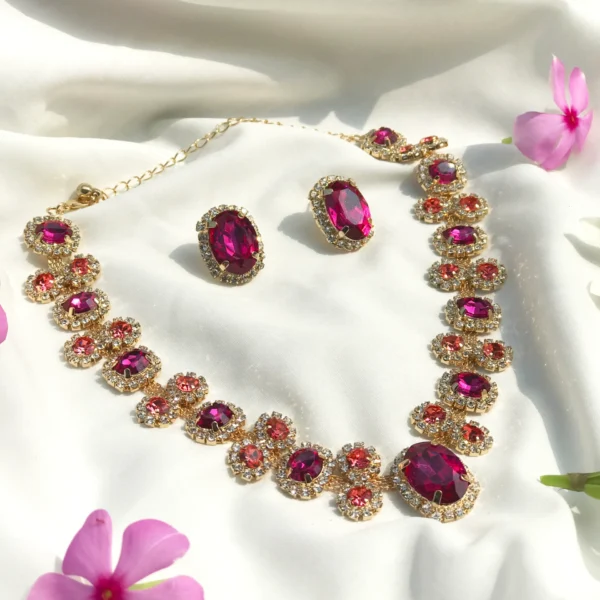 Rubans Gold Plated Crystal Necklace Set