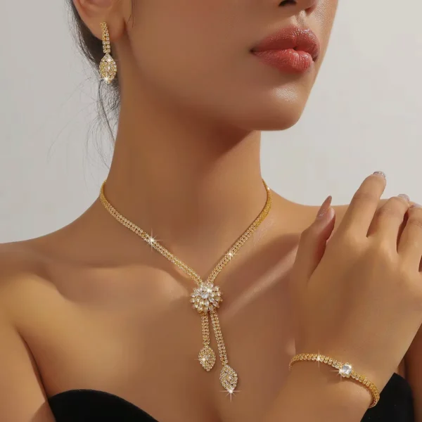 Zircon Necklace Set with Earrings & Bracelet